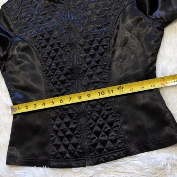 Vintage Lip Service Black Satin Quilted Zip Jacket with Rose Tag - Picture 13 of 14
